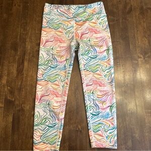 Athleta Girl Capri Leggings XXL 16 High Rise Printed Chit Chat Dance Cheer Gym